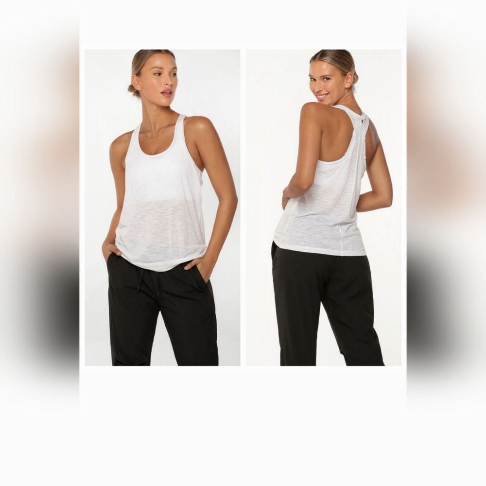 Set of 2 Lorna Jane Slouchy Gym Tank Racerback - Size XS - White And Navy